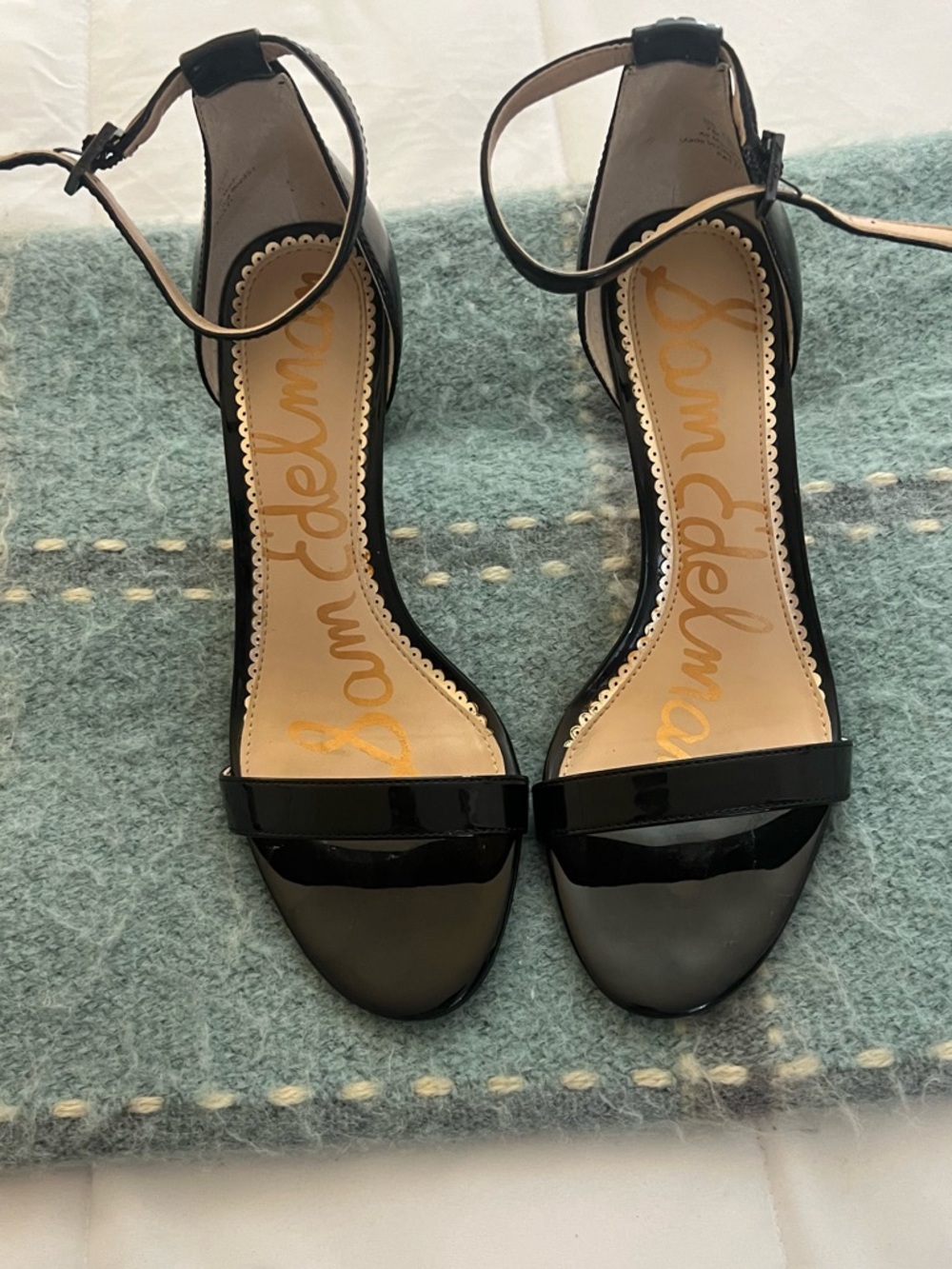 Sam Edelman Black Patent Ankle-Strap Heels